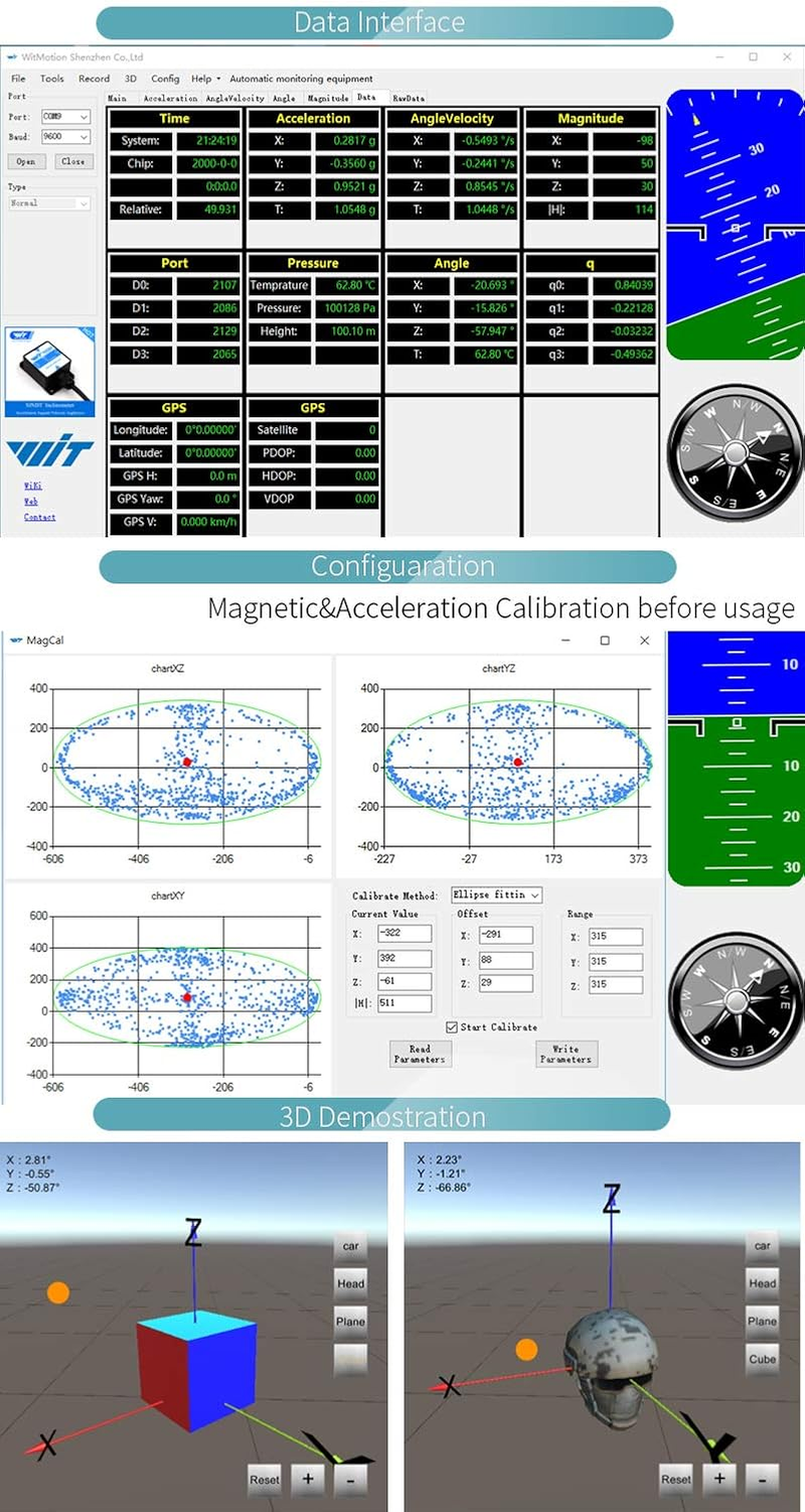[Industrial-Grade Accelerometer+Inclinometer] HWT901B-TTL MPU9250 9-Axis Gyroscope+Angle(Xy 0.05&deg; Accuracy)+Digital Compass+Air Pressure+Altitude, RM3100 Magnetometer Compensation and Kalman Filtering image number 2
