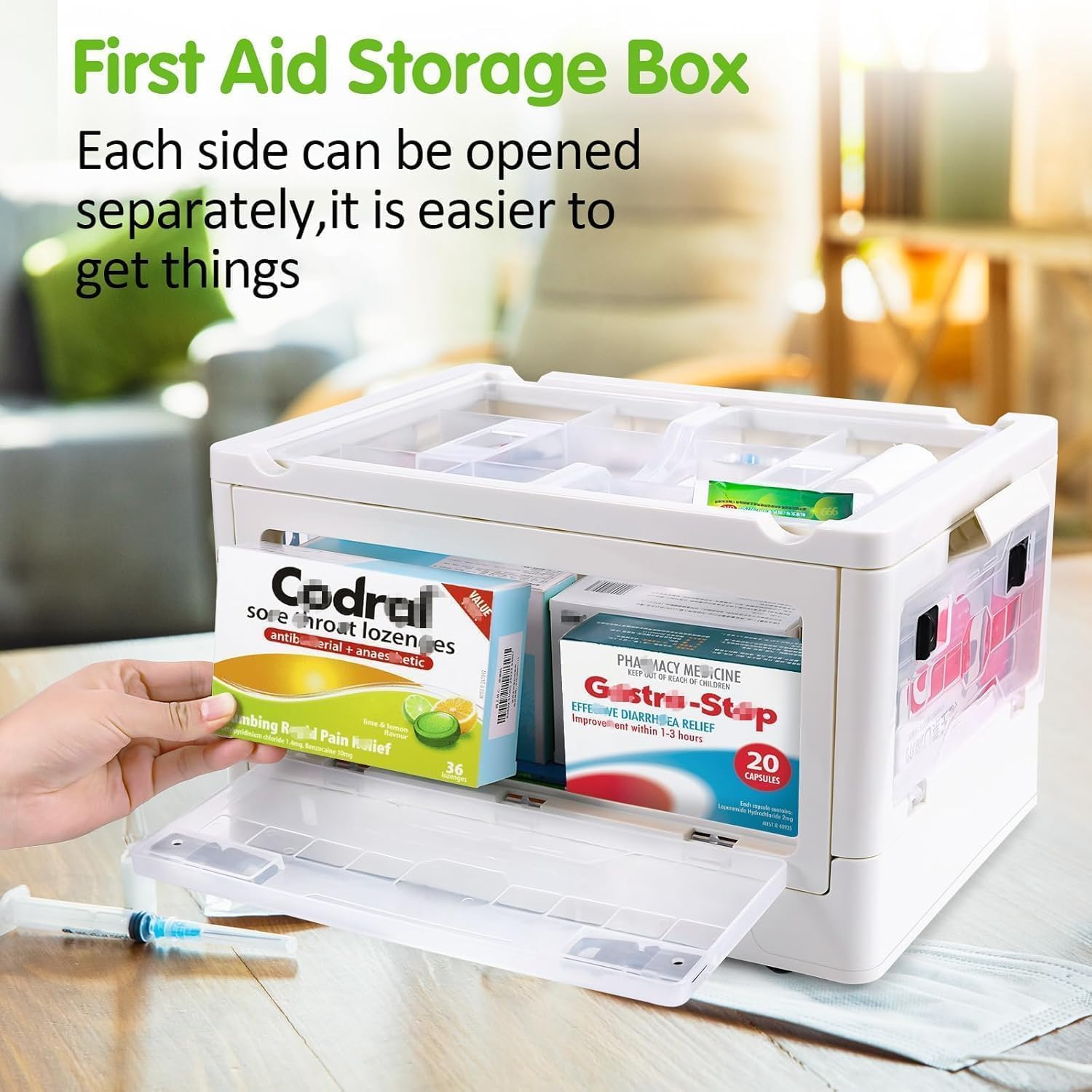 Extra Large Medicine Storage Box, Large Capacity First Aid Box, Clear Medical Supply Organizer with 1 Removable Tray, Multipurpose Plastic Medicine Chest with Wheels image number 4