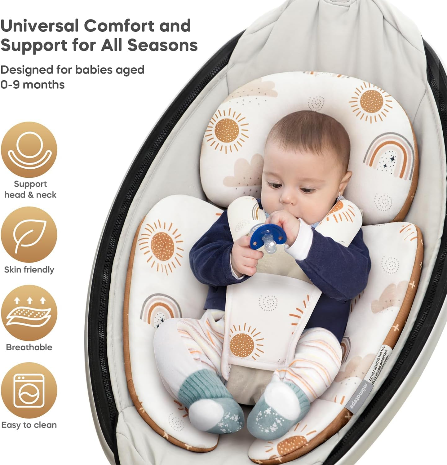 Mamatepe Infant Insert Compatible with 4Moms Mamaroo & Graco Swing and Infant Car Seat,Newborn Insert Head & Body Support Cushion, Reversible Design, Breathable Soft Fabric image number 2