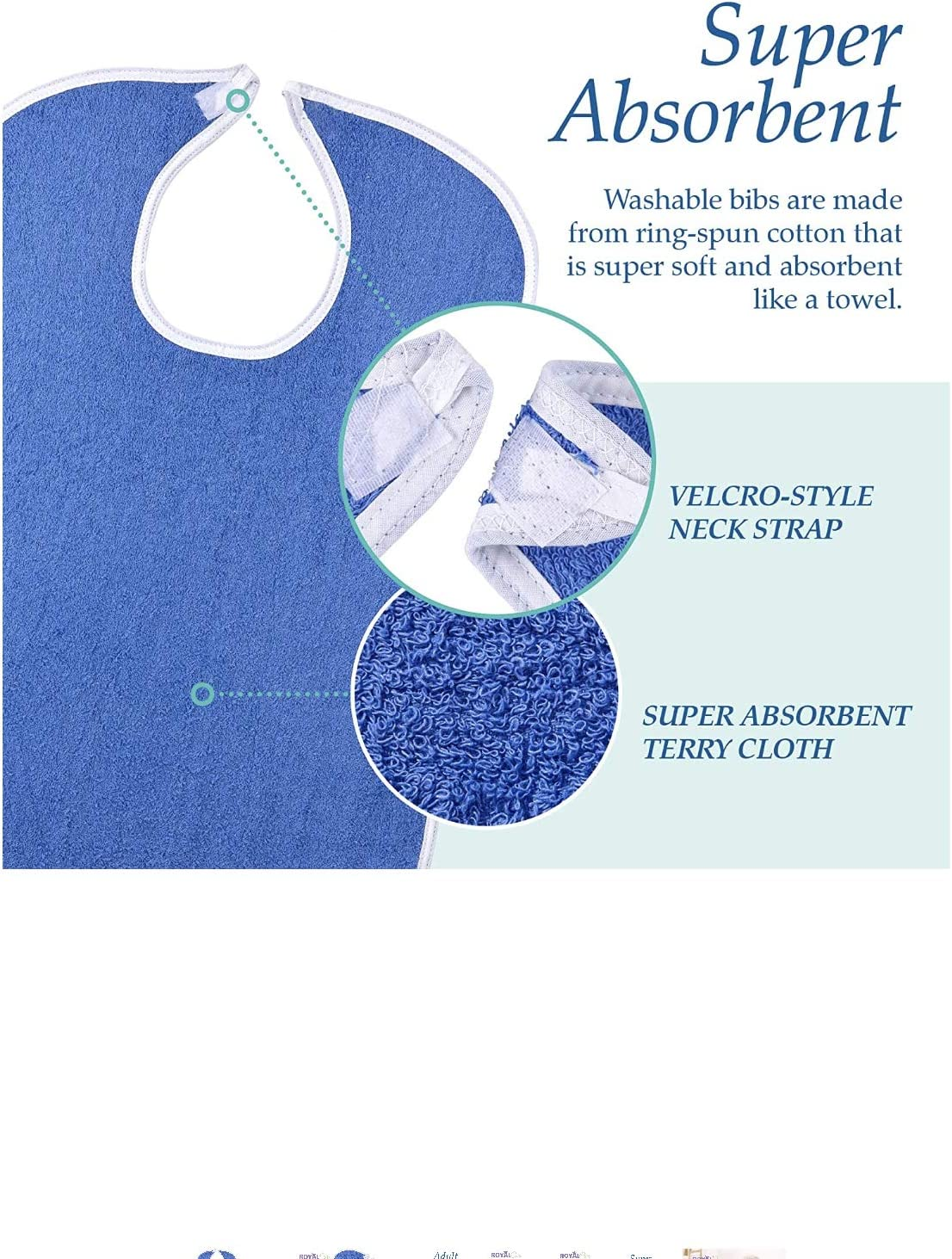 Simpli-Magic 79271 Adult Terry Bibs, Blue, 18"X30", 6 Pack - White image number 4