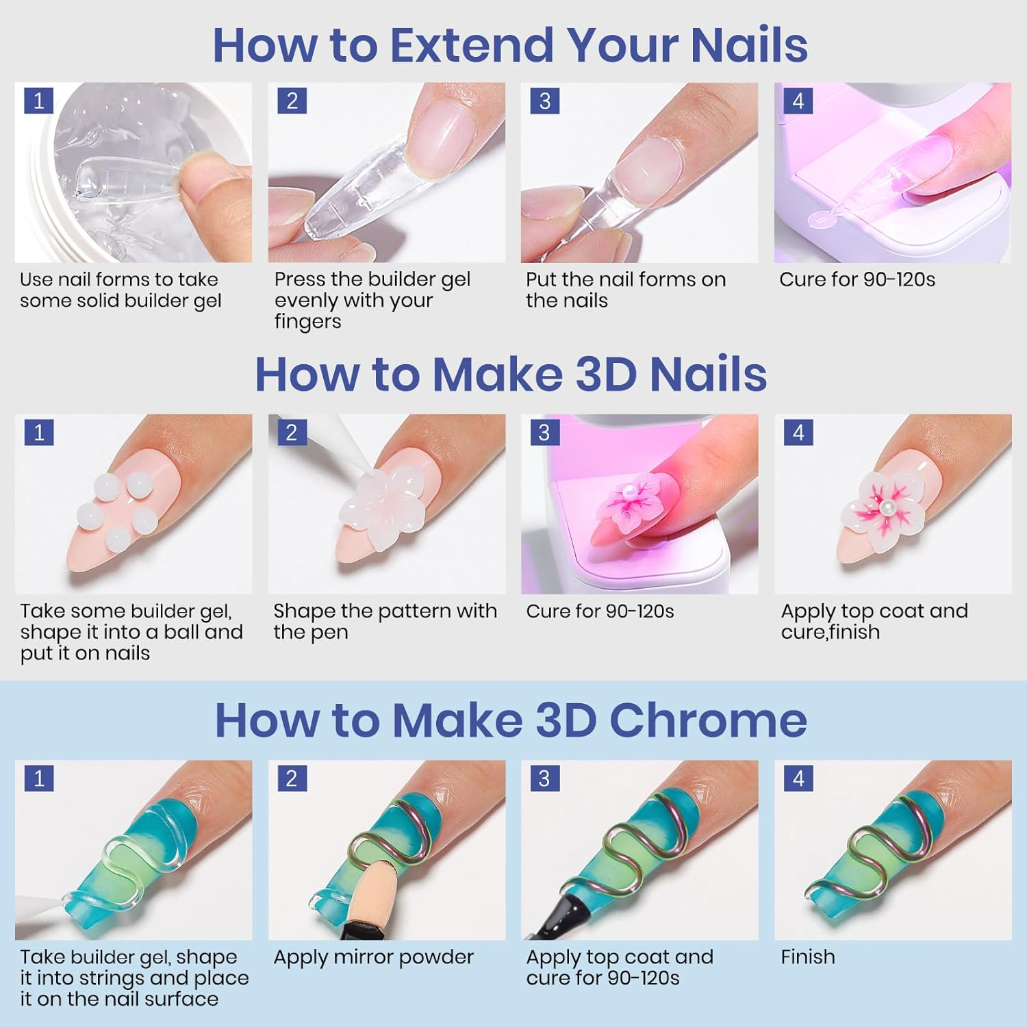 MIZHSE Solid Builder Gel: 2 Colors Clear & White Non-Sticky Hand 3D Nail Gel Sculpting Gel for Nail Art for Molding Modeling and Extension Soak off U V LED Starter Kit DIY Home Salon 18G image number 3