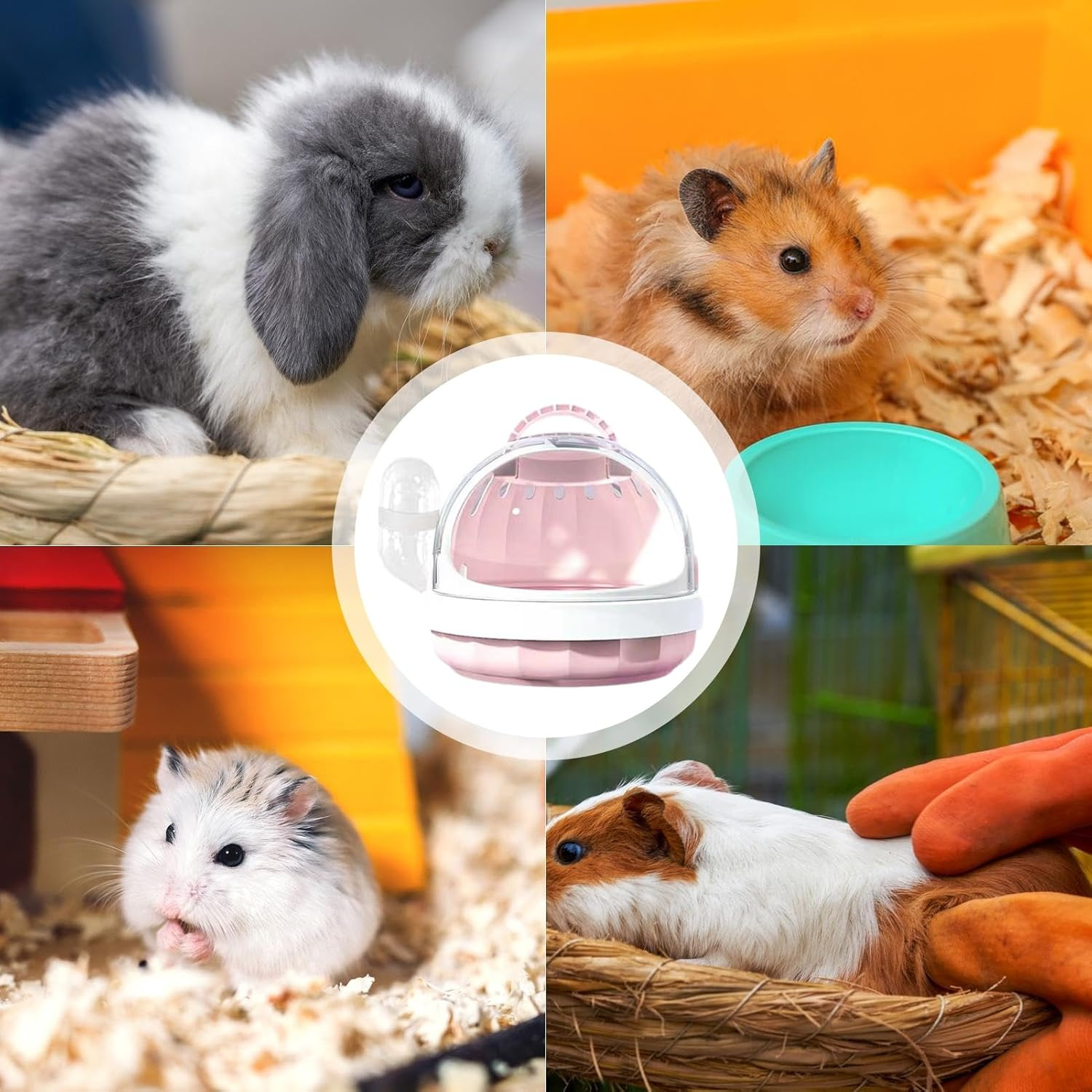 JMEDIC Hamster Carrying Case with Water Bottle | Portable Small Animal Travel Cage | Panoramic Case Guinea Travel Carrier for Hamster, Guinea