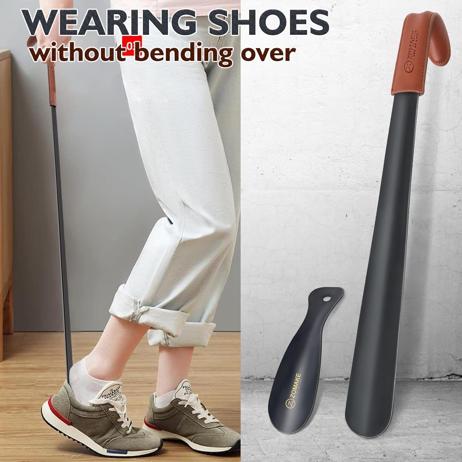 ZOMAKE Shoe Horn Long Handle 72/19CM with Travel Metal Shoehorn for Men Women Seniors image number 3