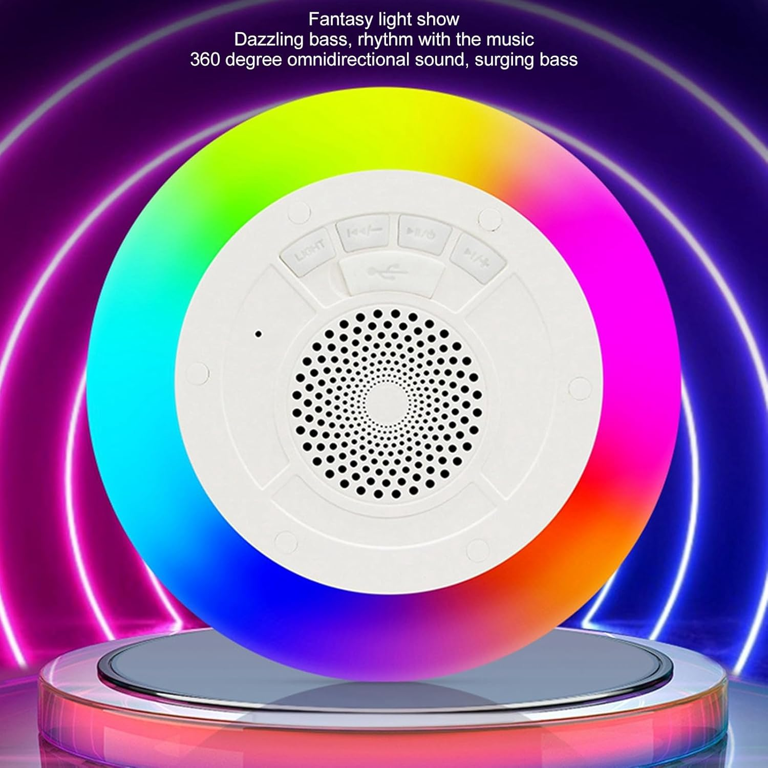 Floating Pool Speakers, Bluetooth Speakers with RGB Colorful Lights, IPX7 Waterproof Hot Tub Bluetooth Speaker Built in Microphone for Home Shower Outdoors Pool Travel image number 3