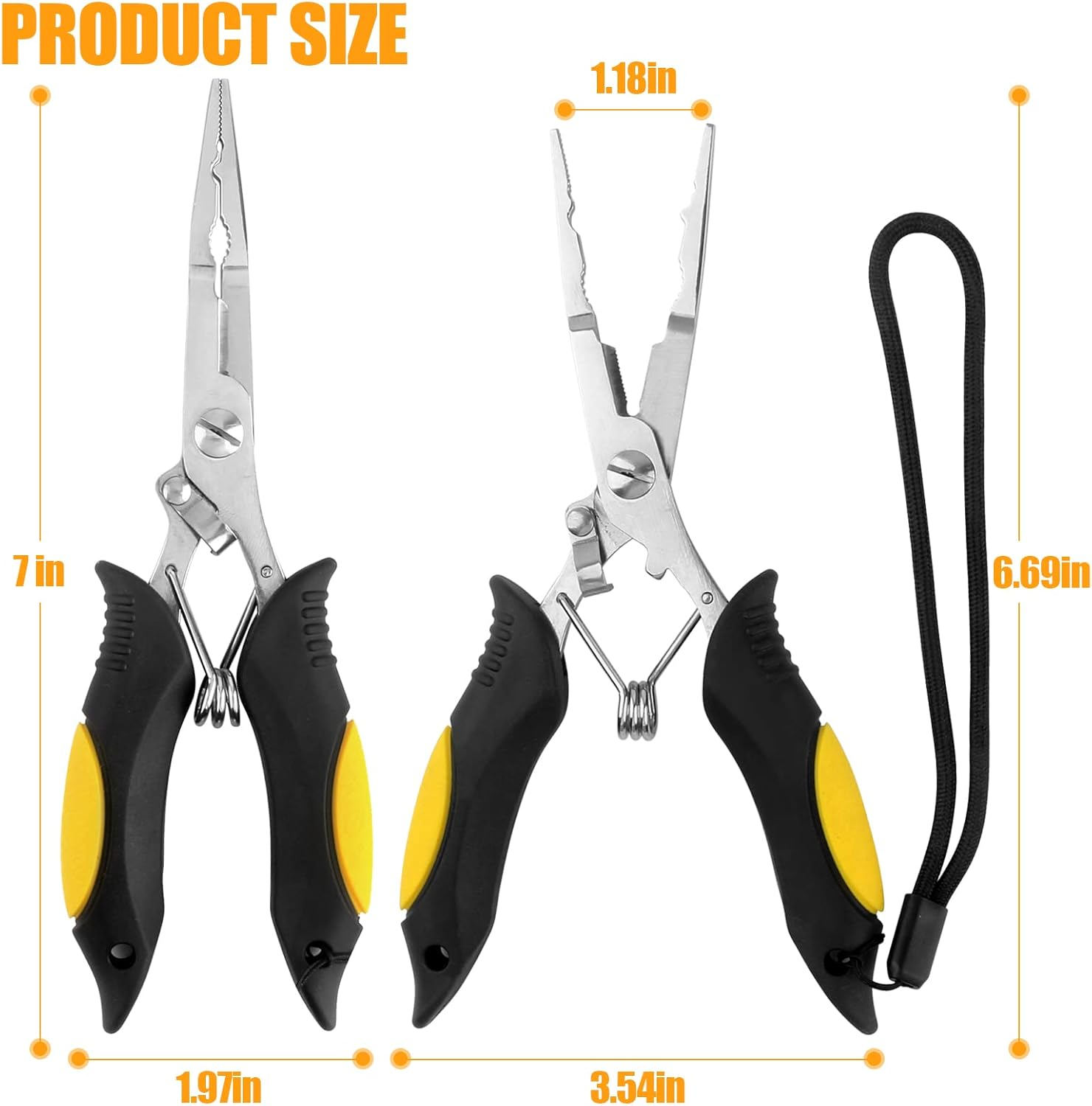 Hikary Long Nose Fishing Pliers,Ice Fishing Gear,Stainless Steel Hook Remover Braid Cutter Rustproof Fishing Multi-Tools Fishing Gripper for Freshwater Saltwater - Yellow-8.8Inch image number 5