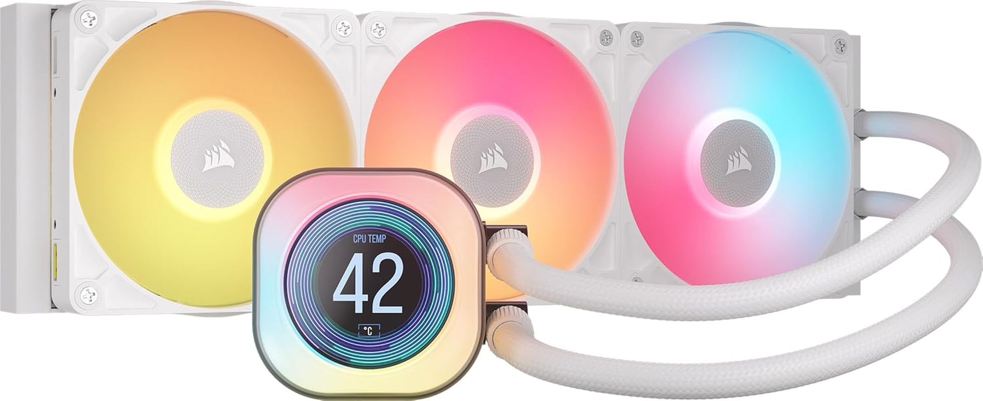 CORSAIR Icue Link Titan 360 RX LCD Liquid CPU Cooler &ndash; 360Mm AIO &ndash; Low-Noise &ndash; Flowdrive Cooling Engine &ndash; Intel LGA 1851/1700, AMD AM5/AM4 &ndash; 3X RX120 RGB Fans &ndash; Icue Link System Hub Included &ndash; White image number 2