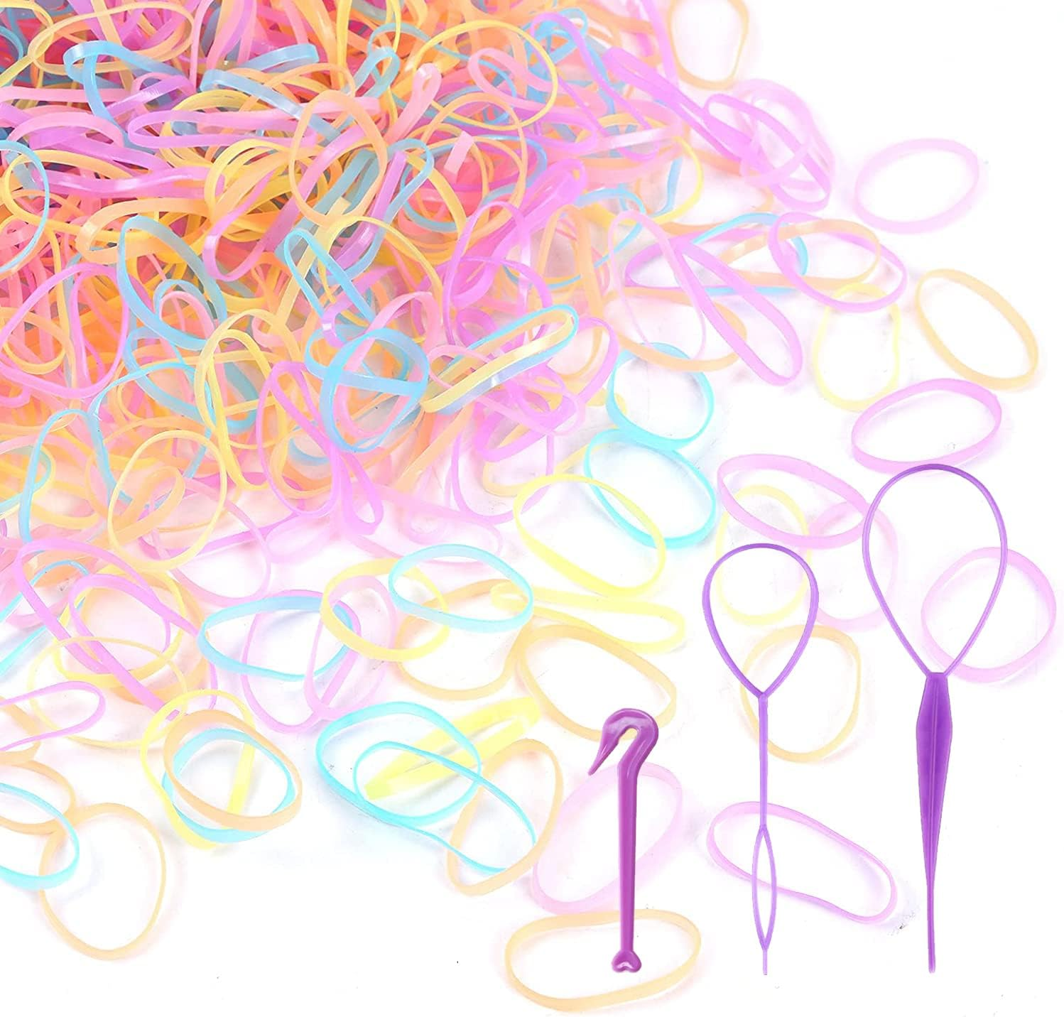 Elastic Hair Ties 1000 Pcs Hair Elastics in Multicolors with 1Pcs Hair Bands Cutter Remover & 2Pcs Hair Tail Tools for Toddler Infants Kids Girls Women (Jelly)