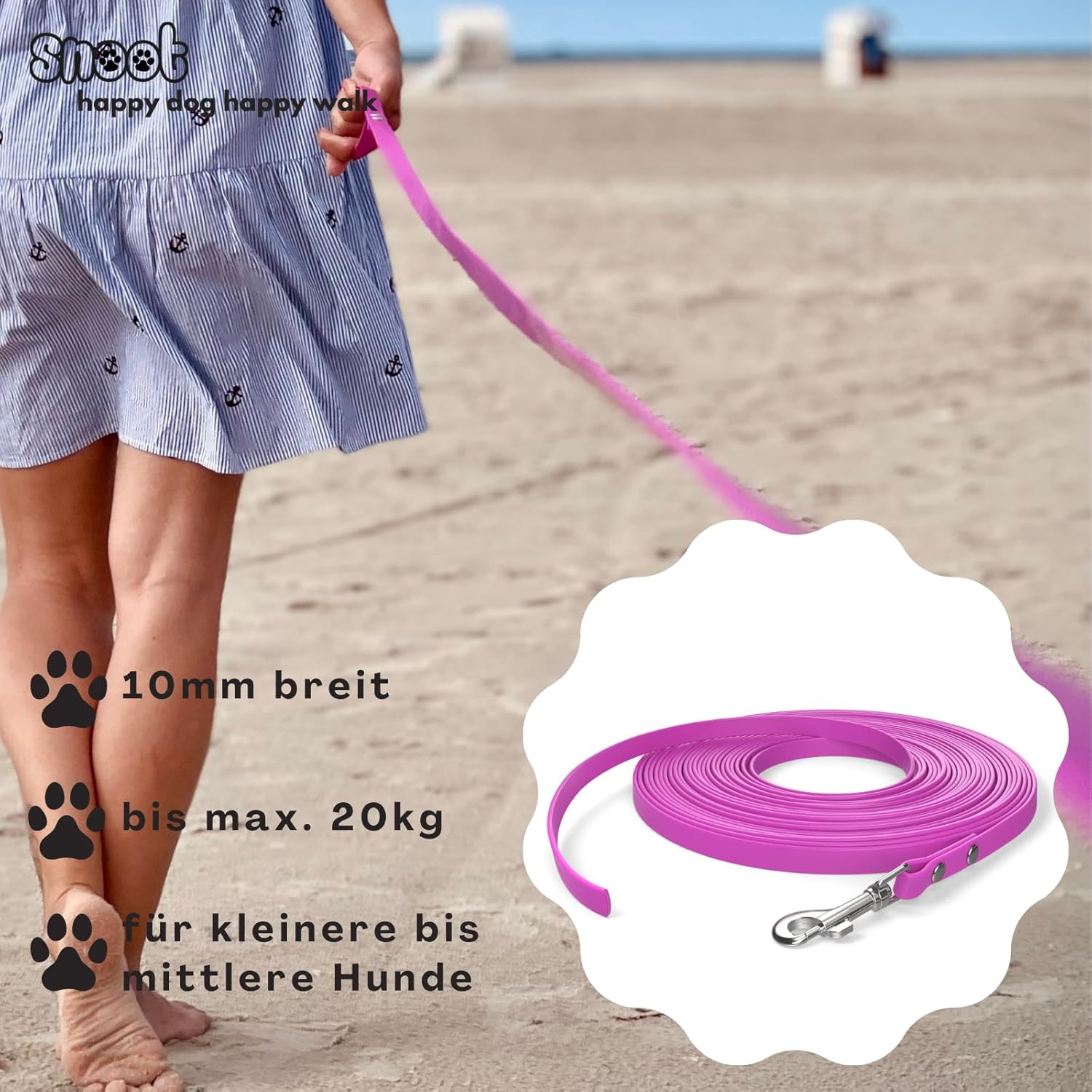 SNOOT 10M Towing Line, Dog Leash, 1 Carabiner, Magenta, Extra Narrow, Dirt and Water Repellent - Neon Yellow image number 6