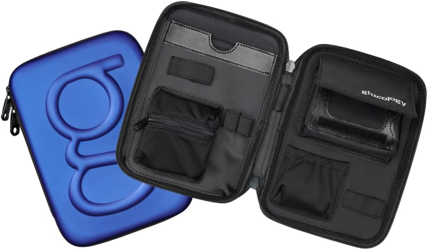 Glucology&trade; Diabetic Travel Case plus Size - Organizer for Blood Sugar Test Strips, Medication, Glucose Meter, Pens, Insulin Syringes, Needles, Lancets - Hardshell Carrier Pack - Plus, Black