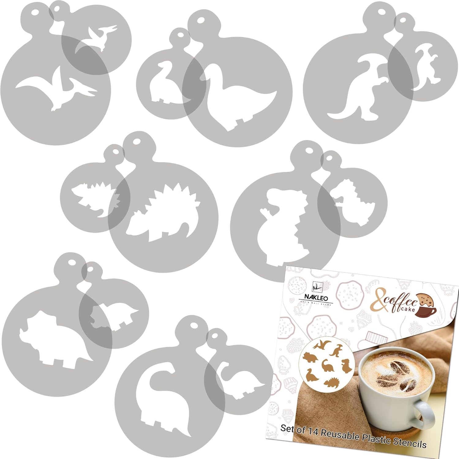 NAKLEO Coffee Cookies Decoration Reusable Plastic Baking Stencil - 7X7Cm and 11X11Cm / 2.8'X2.8' and 4.3'X4.3' - Christmas Winter Holidays - Art Craft DIY Biscuit Pastry Cake Glaze Kitchen image number 5