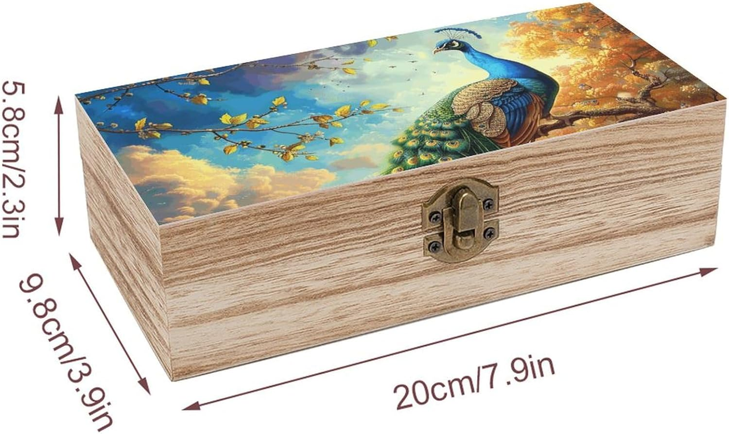 Peacock Wooden Box Wood Wedding Keepsake Boxes with Lids Small Decorative Boxes Lightweight Wooden Memory Storage Box for Crafts Keepsakes Jewelry Photo Letter Storage image number 3