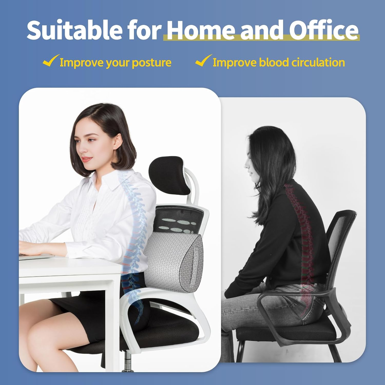 Pozico Knee Pillow for Side Sleepers - Ergonomic Leg Pillow with Memory Foam - Positioning Pillow for Knee, Back & HIPS - Neck Roll with Carry Tab & Washable Cover image number 3