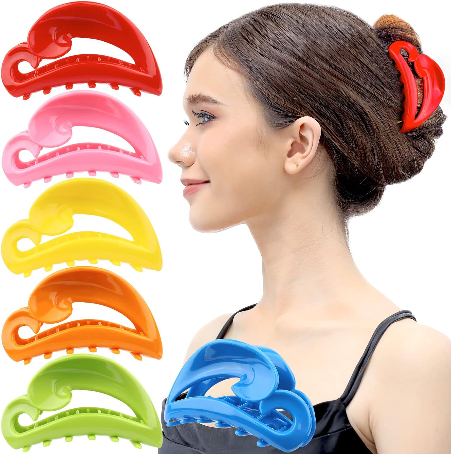 RC ROCHE ORNAMENT 6 Pcs Womens Hair Clips Claws Jaw French Barrette Clutcher Interlocking Teeth Strong Hold No Slip Grip Clasp Clamp Minimal Beauty Fashion Accessory, Large Jelly Sweet Multicolor
