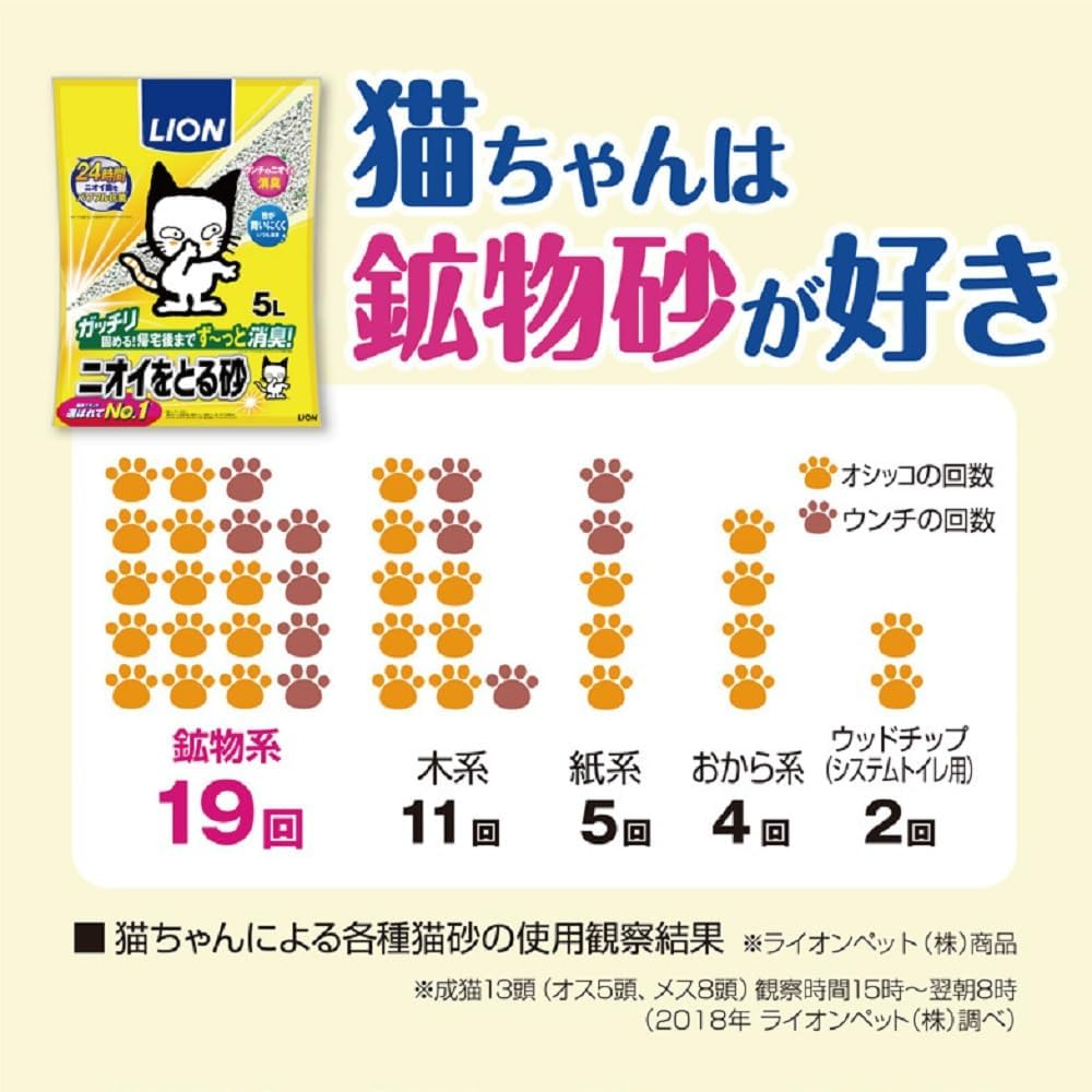 Lion (Amazon.Co.Jp Exclusive) Odor Absorbing Sand, Cat Sand, Color Changing Type, 1.2 Fl Oz (5.5 L) X 4 Bags (Sold by Case) image number 1