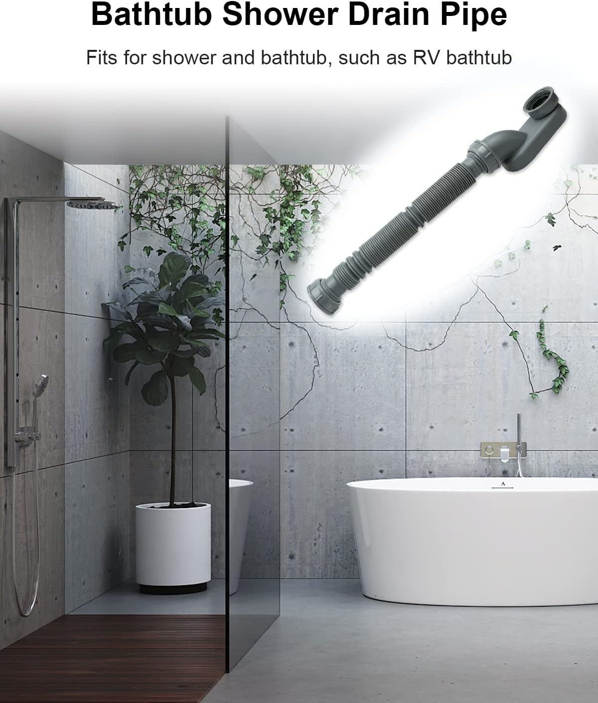 Nahntaipy Low Profile 1 1/2 P Trap Bathtub Shower Drain Pipe, Flat P Trap Freestanding Tub Drain for Bath image number 2