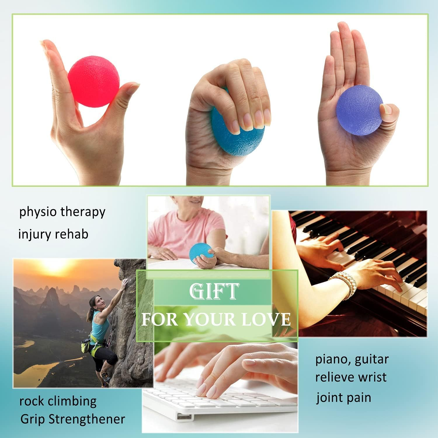 3Pcs Anti-Stress Relief Balls, Physical Therapy Hand Exercise Ball Kit, Finger Wrist Muscle Arthritis Hand Grip Training, Hand Grip Strengthening Training Balls (Yellow, Orange, Blue) image number 4