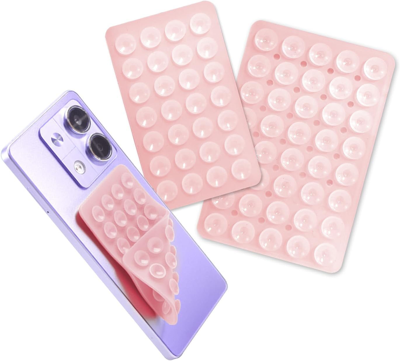 EKIND 2PCS Silicone Suction Cup Phone Holder, Silicon Adhesive Phone Grip,28 & 40 Double-Sided Sticky Grip, Hands-Free Stand for Mirror, Window, Desk for Selfies, Video Calls(Black)