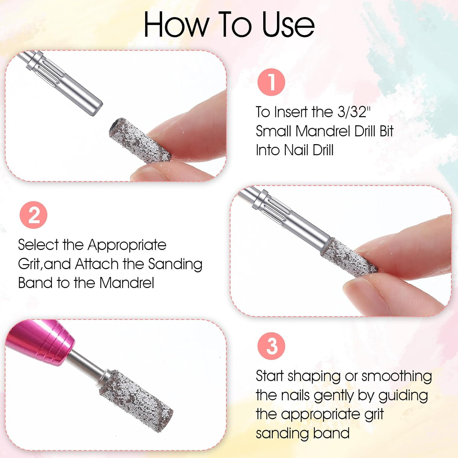 10Pcs Mandrel Drill Bits for Small Sanding Bands, 3.1 MM Mini 3/32 Shank Mini Mandrel Nail Drill Bits for Electric Drills File Machine, Stainless Steel Nails Manicure Pedicure Tool image number 3