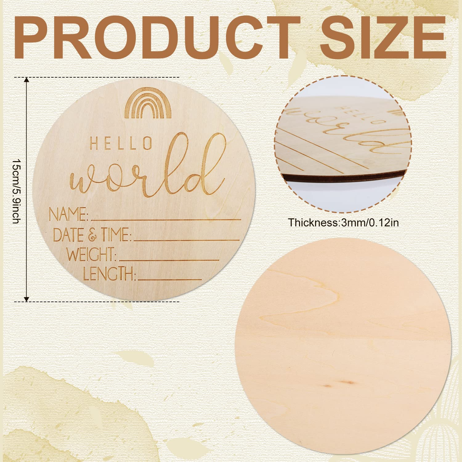 AIEX Wooden Baby Announcement Sign, Round, 5.9 Inches, Hello World, Newborn Welcome Sign, Photo Prop, Nursery Decor image number 1