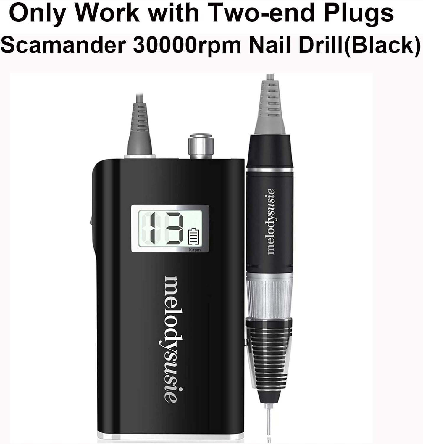 Melodysusie 2-Prong Plugs Handpiece for Scamander Professional Rechargeable 30000 Rpm Nail Drill, Portable E-File, Electric Grinder Tool for Acrylic Nail Natural Extension Poly Nail Gel, Black image number 4