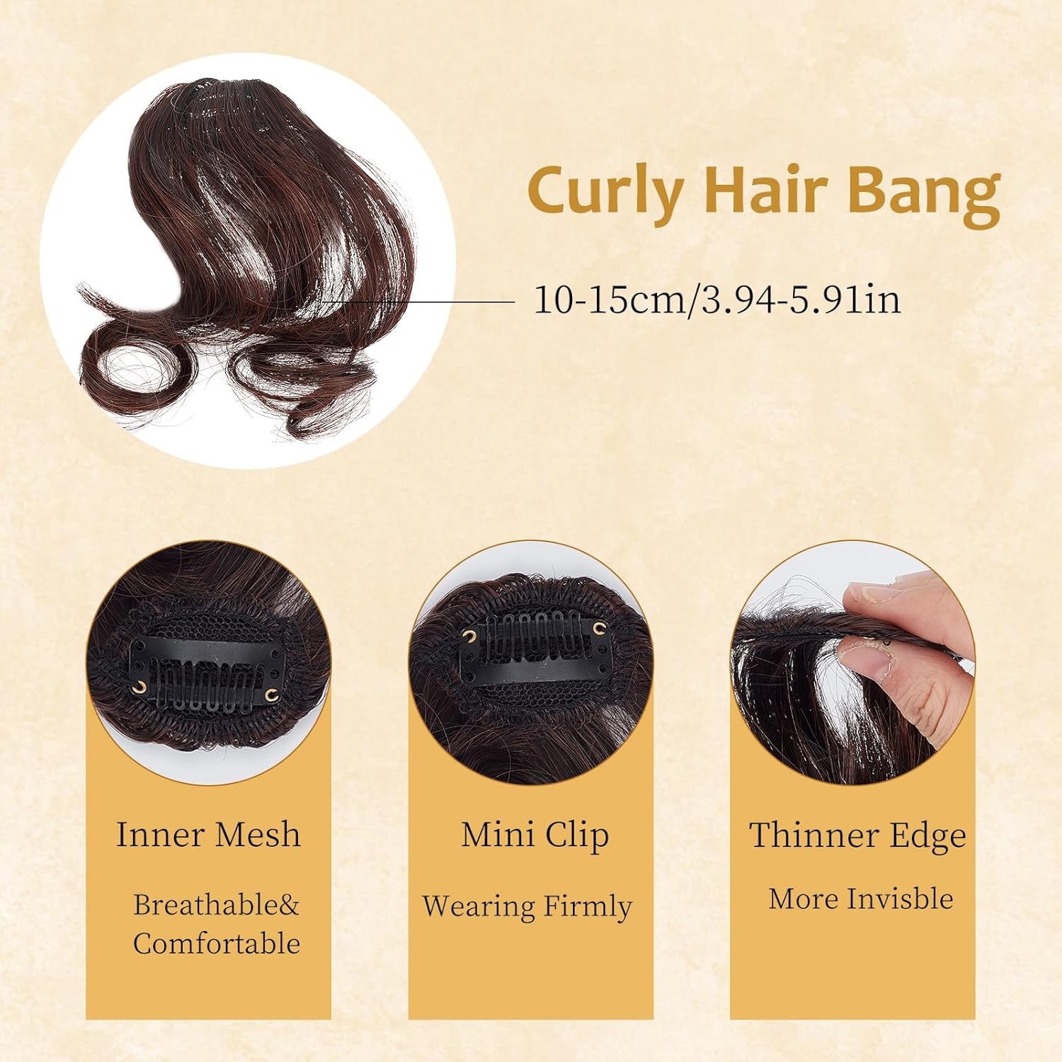 NICENEEDED Clip for Long Curly Fringe Natural Wavy French Pony Curly Air Pony with Clip Wispy Bangs with Temples Hairpieces Fake Fringe Bangs