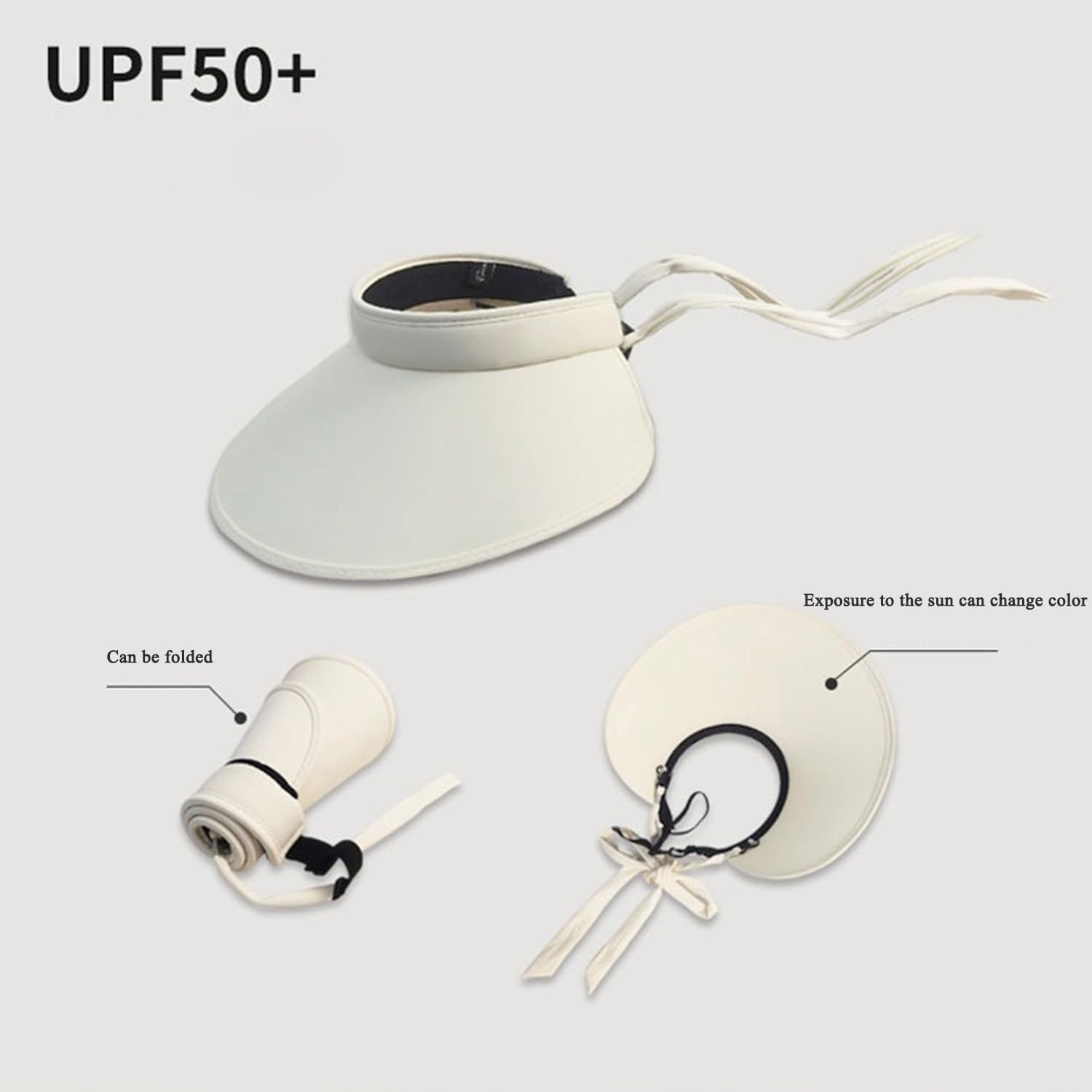 Sun Visors Foldable Sun Hats, Women with UV Protection Wide Brim Summer Packable Beach Hat UPF 50+ image number 5