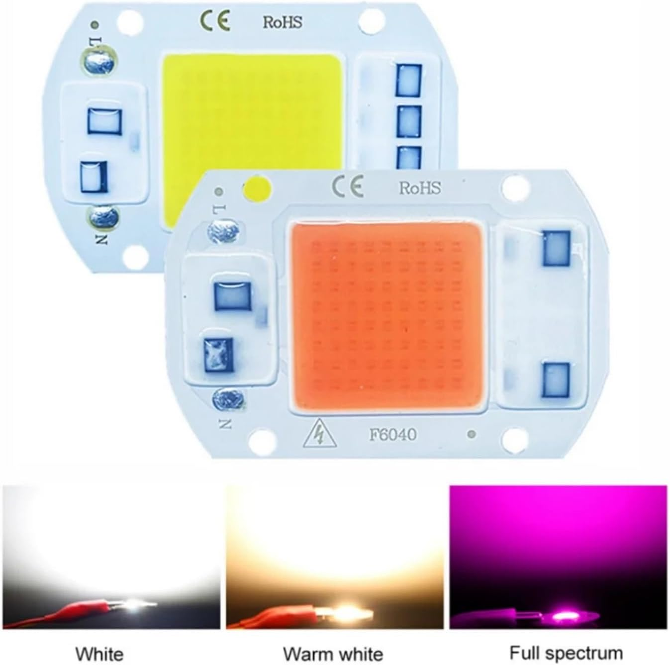 3Pcs AC220V LED COB Lamp Bead 20W 30W 50W IP65 Smart No Need Driver DIY Flood Light Led Bulb Spotlight Outdoor Chip Lamp(Warm Light,F6040 50W) image number 1