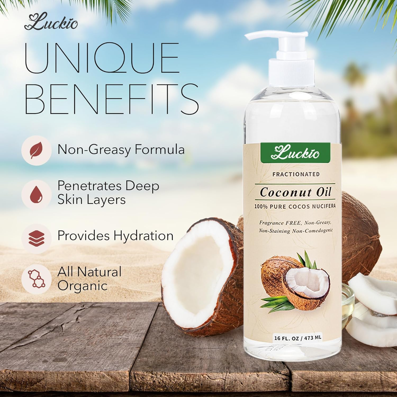 Organic Fractionated Coconut Oil - Skin & Hair Moisturizer, Relaxing Massage and Body Oil, Carrier Oil for Essential Oils Mixing, Pure Non-Greasy Coconut Oil for Skin and Hair, 16 Fl Oz / 473 Ml image number 3