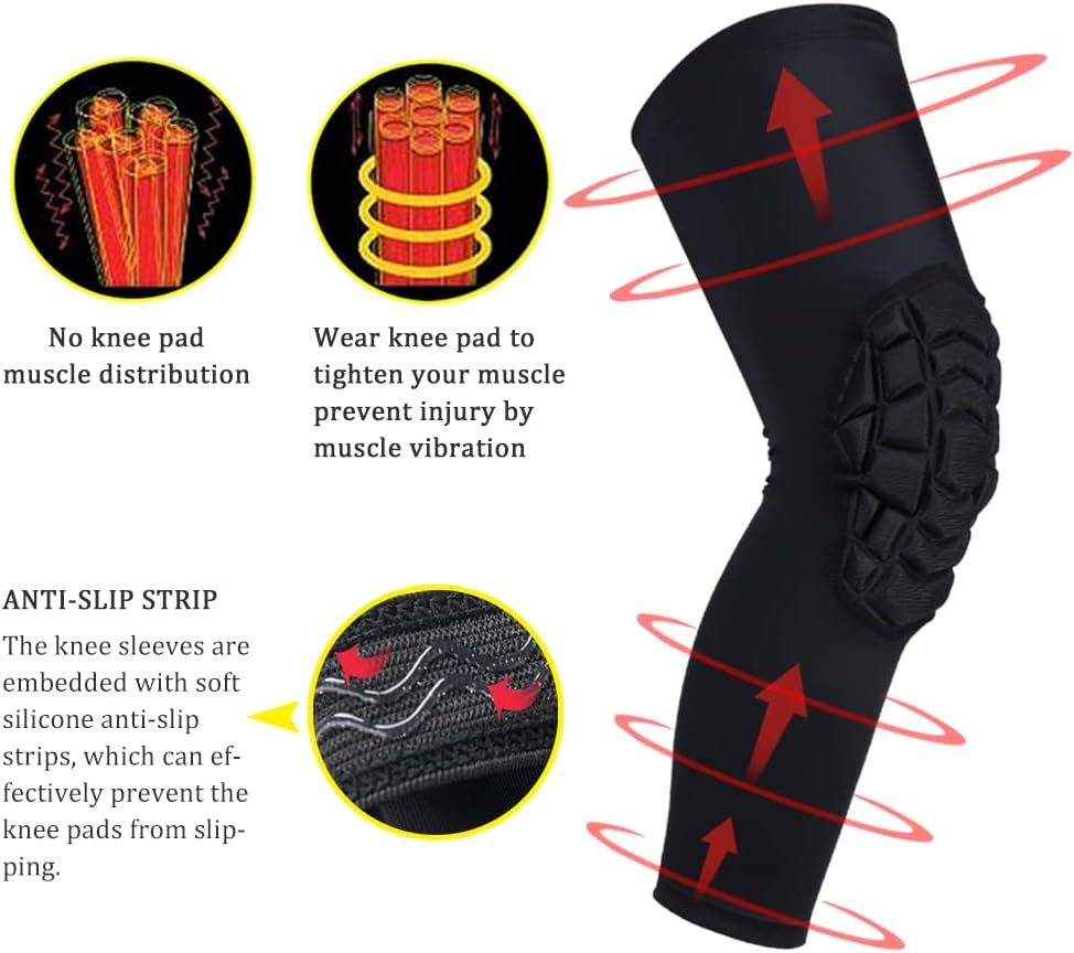 Hex Knee Pads Compression Leg Sleeve Knee Sleeve All Sports Wrestling Protector Gear, Youth & Adult Sizes, Single & Pair image number 1