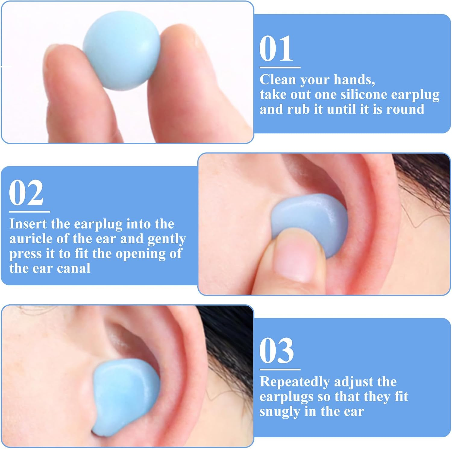 Silicone Putty Ear Plugs for Sleeping Swimming, Sound Blocking Moldable Noise Cancelling Earplug, Waterproof Reusable Gel Ear Protection for Snoring Airplanes Motorcycle Travel Concerts (12 Pcs Blue) - Blue image number 5