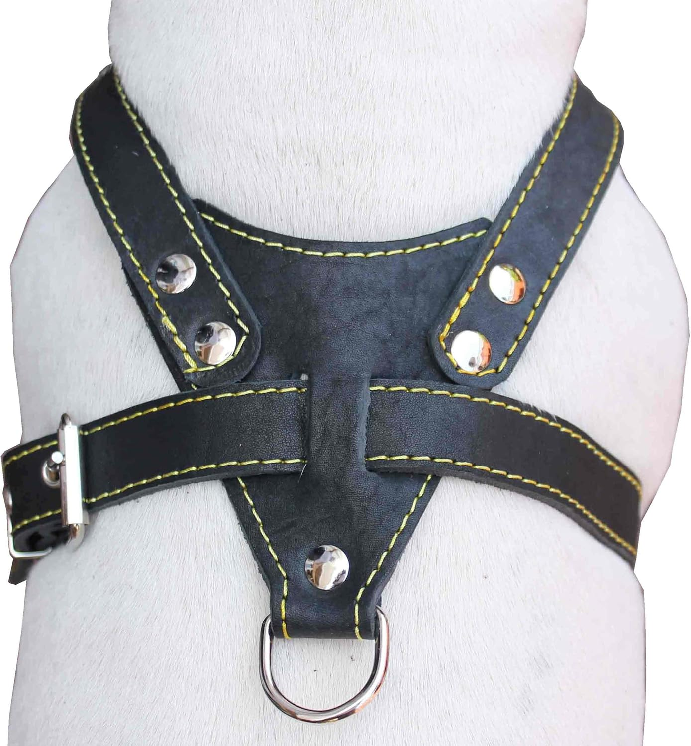 Black Genuine Leather Dog Harness, Medium. 25.5"-29" Chest, 1" Wide Adjustable Straps image number 5