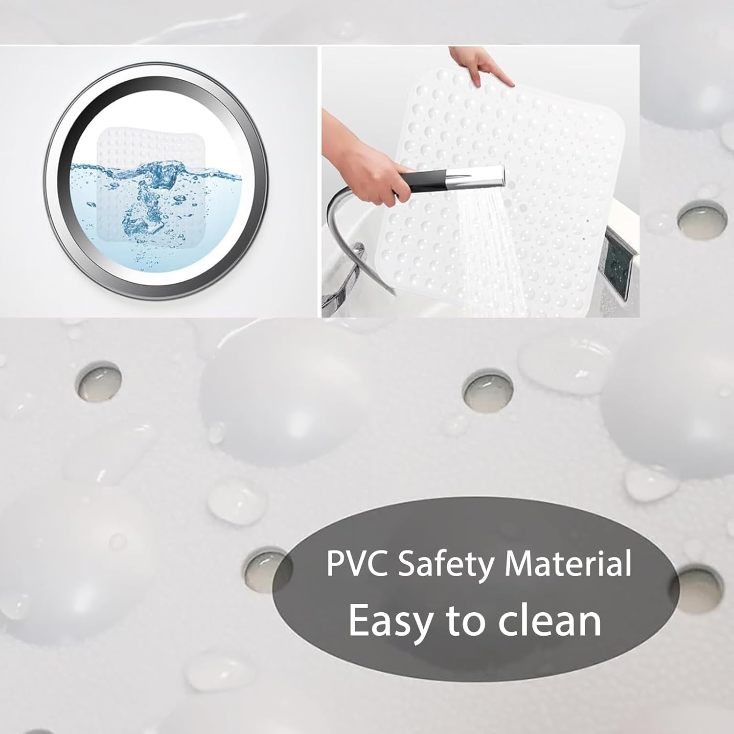 Square Non Slip Bath Mat, 48 X 48Cm, Shower Mat Non Slip anti Mould with Suction Cup, Rubber Bathroom Mat with Drain Holes, Machine Washable Bath Rugs for Shower Cubicle and Bathtub(White) image number 5