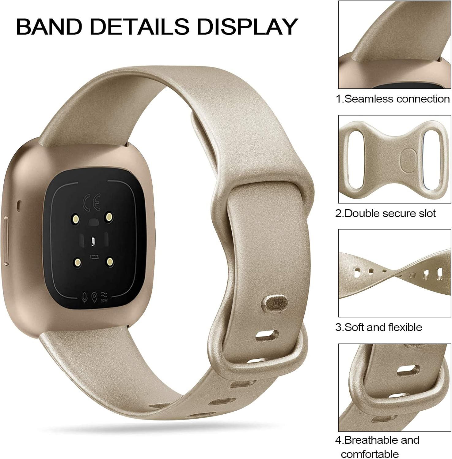 3 Pack Silicone Bands for Fitbit Versa 3 & Fitbit Sense, Soft Replacement Sport Wristbands for Fitbit Versa 3 & Fitbit Sense for Women Men Small Large image number 4