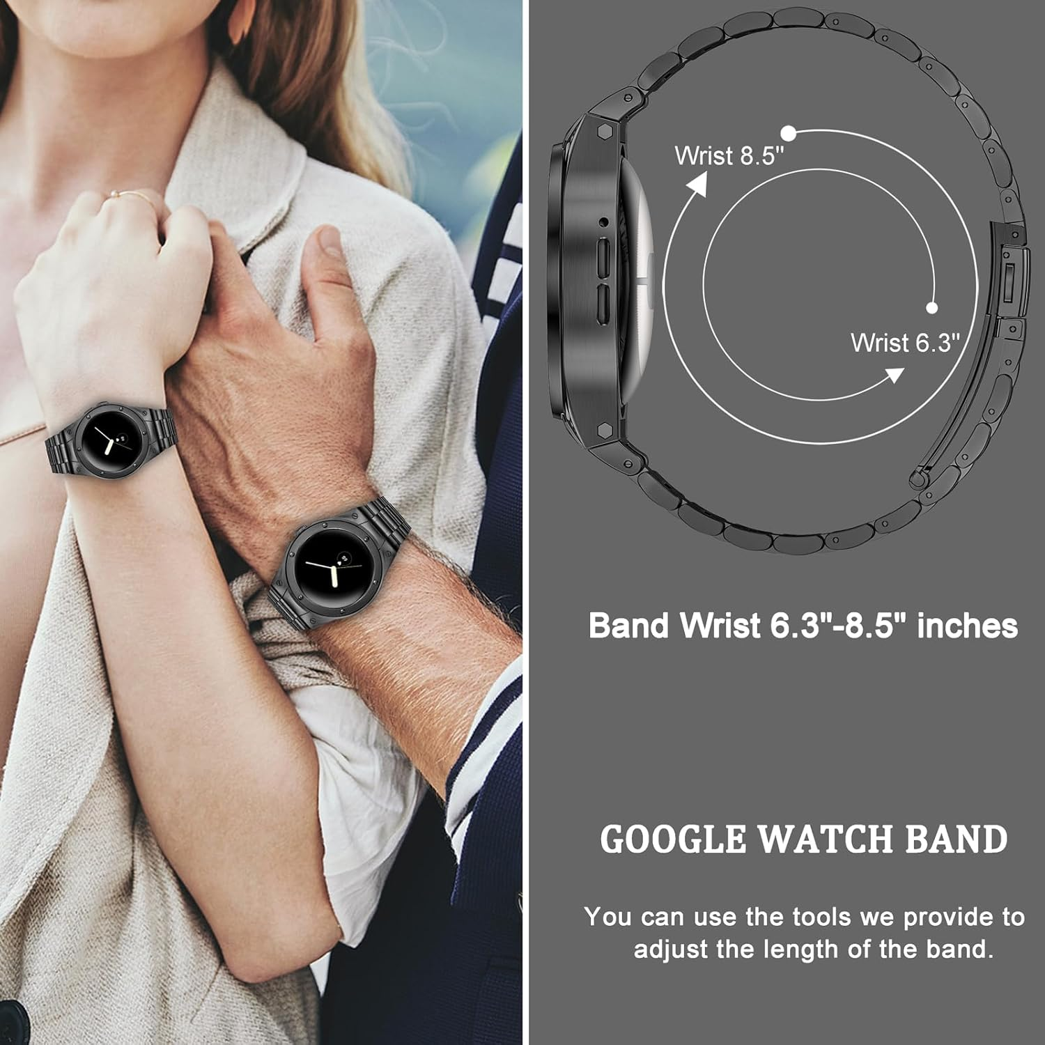 SUPLINK Stainless Steel Case with Bracelet Compatible with Google Pixel Watch 2 Bracelet Google Pixel Watch Bracelet Men, Metal Replacement Bands for Google Pixel Watch 2/1 Case (Black)