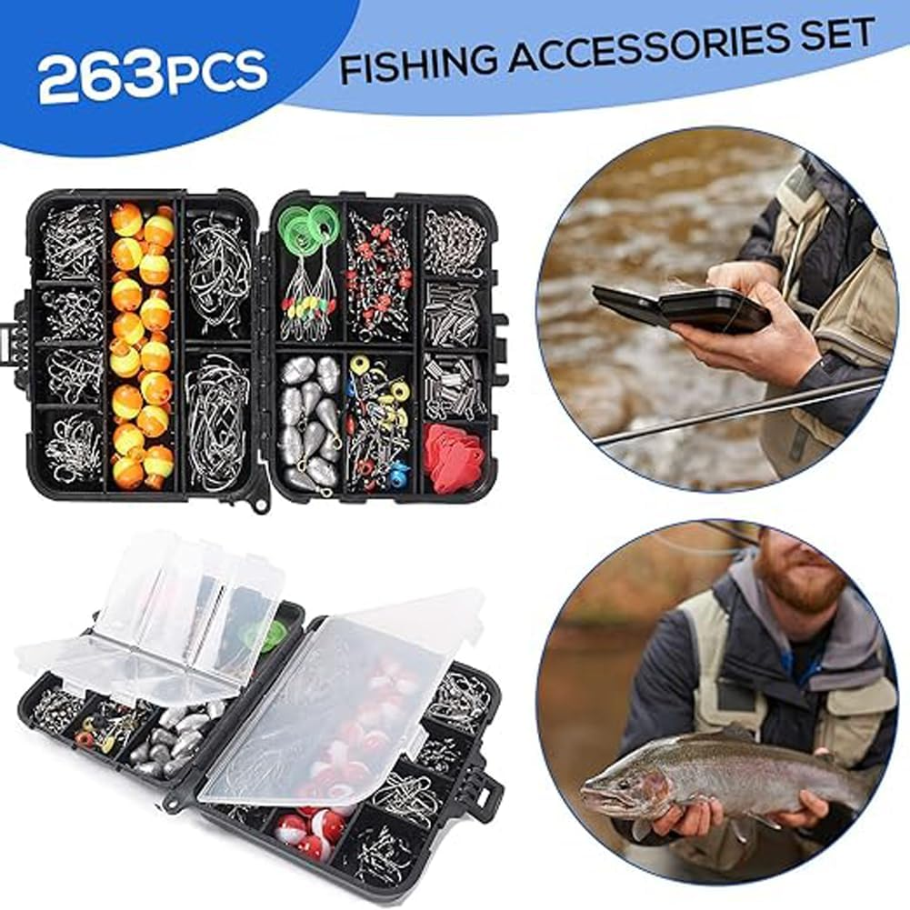 Fishing Accessories Kits,263Pcs with Tackle Box Saltwater Freshwater Including Jig Hooks, Cross Barrel Swivel, Barrel Snap Swivel, Sinker Slides, Lead Sinker, Treble Hooks image number 2
