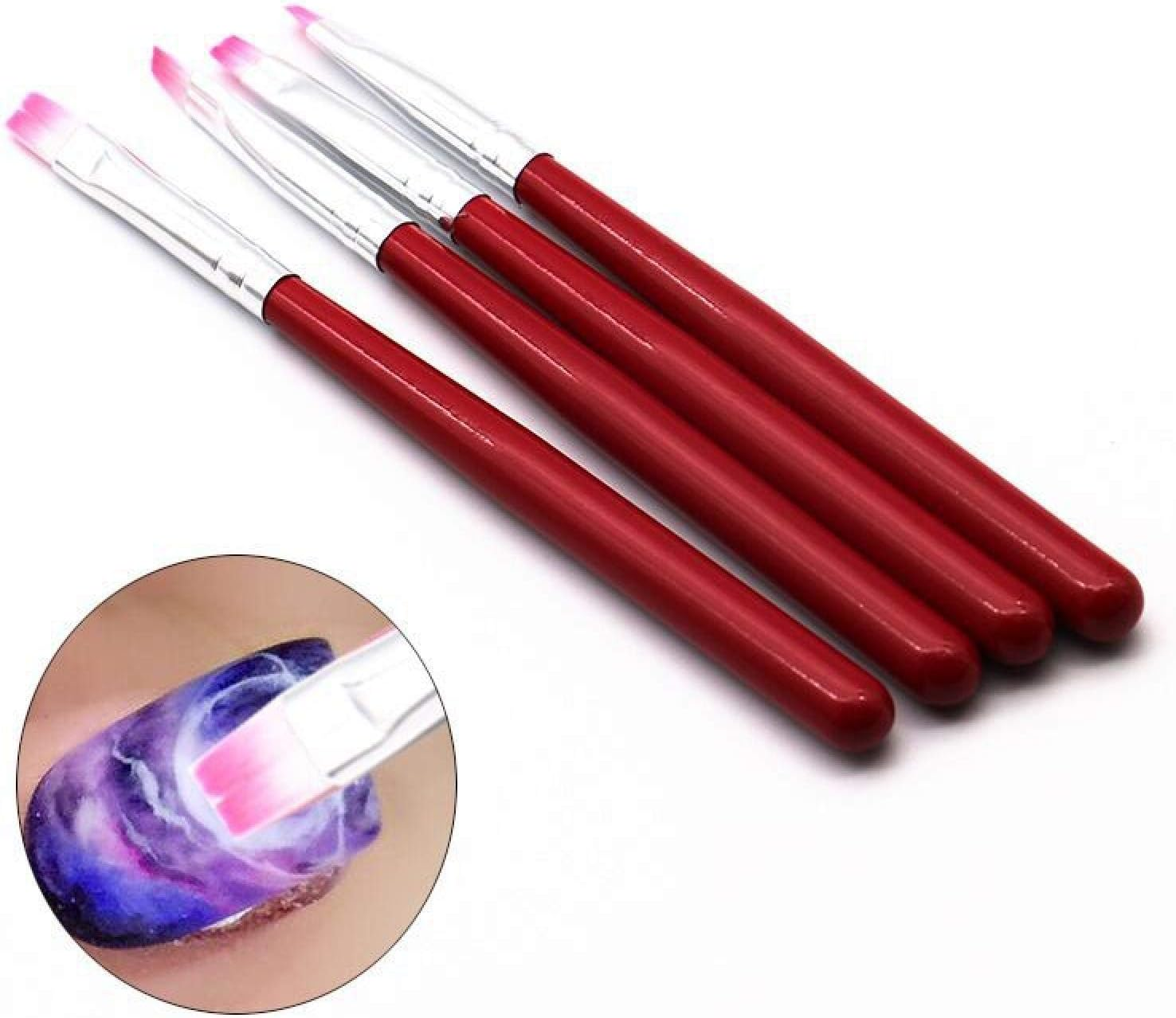 Nail Pen 4 Pack Large Red Short Handle Pink Hair Light Treatment Flat Mouth Row Pen. image number 1