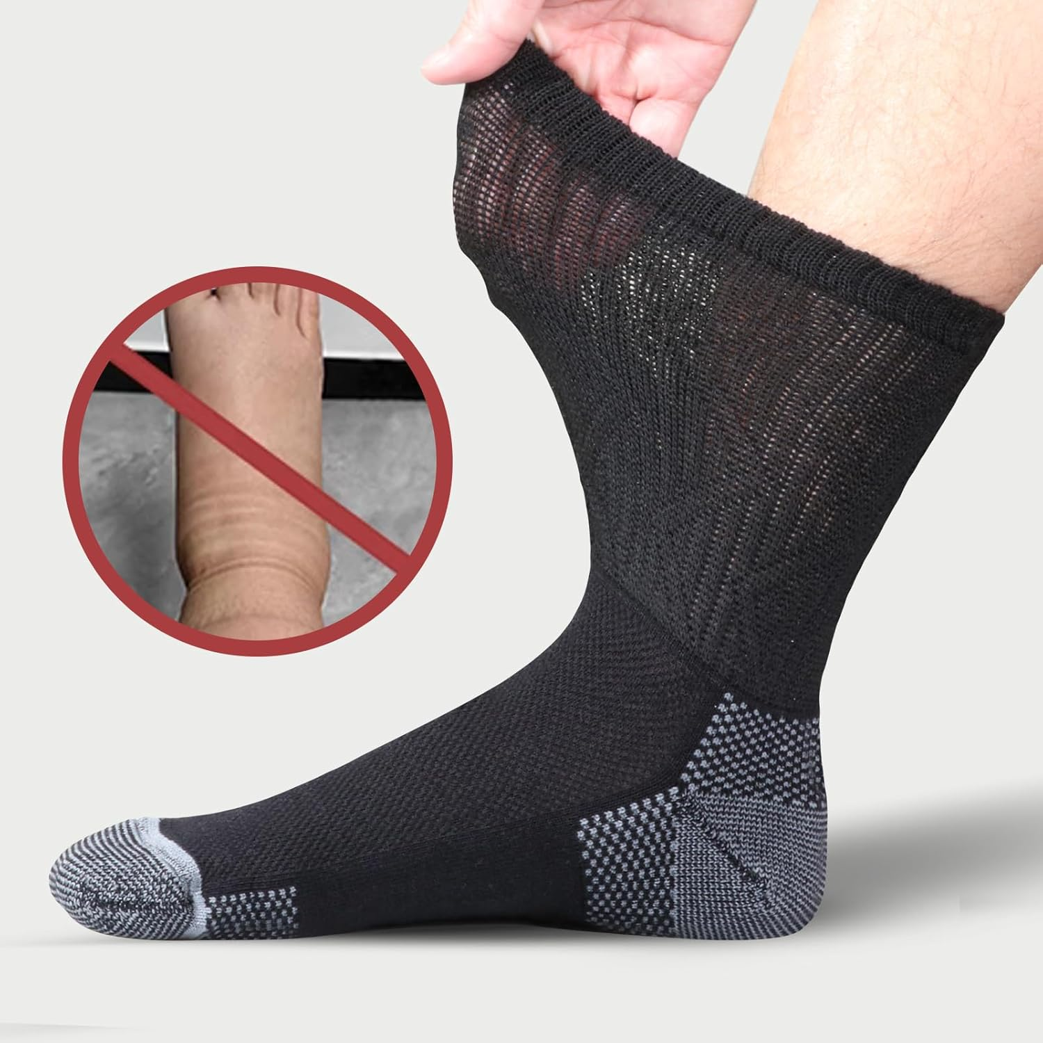 YUEDGE Diabetic Socks for Men Bamboo Comfort Sole Elastic Free Loose Black Non-Binding Socks for Men 9-11, 5 Pairs image number 6