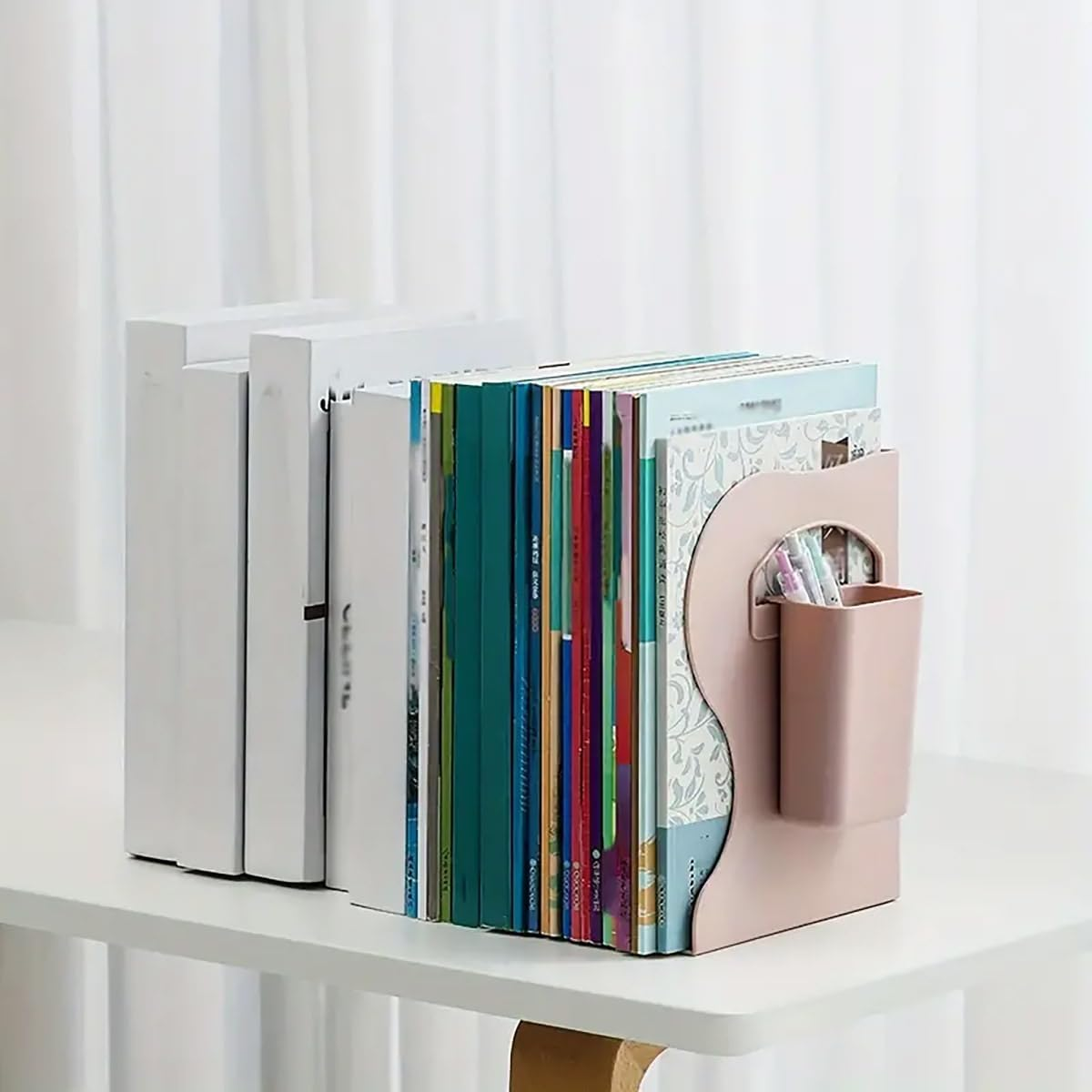 AIMALL Adjustable Desktop Book Stand with Pen Holder, Multi-Functional Expandable Bookshelf, Space-Saving Design, Blue, Pink or White - 17.7"X5.3"X6.9" - Blue image number 6
