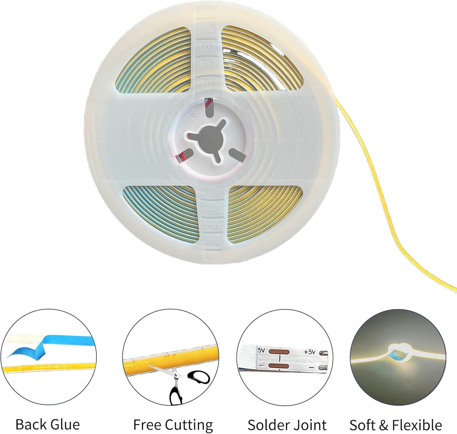 Clearhill 5V USB COB LED Strip Lights with Dimmable Switch,6.56Ft/2M,Warm White 3000K,320Leds/M,5Mm Width,Not Waterproof IP20,1.5M USB Switch Cable,For DIY Home Indoor Decoration image number 2