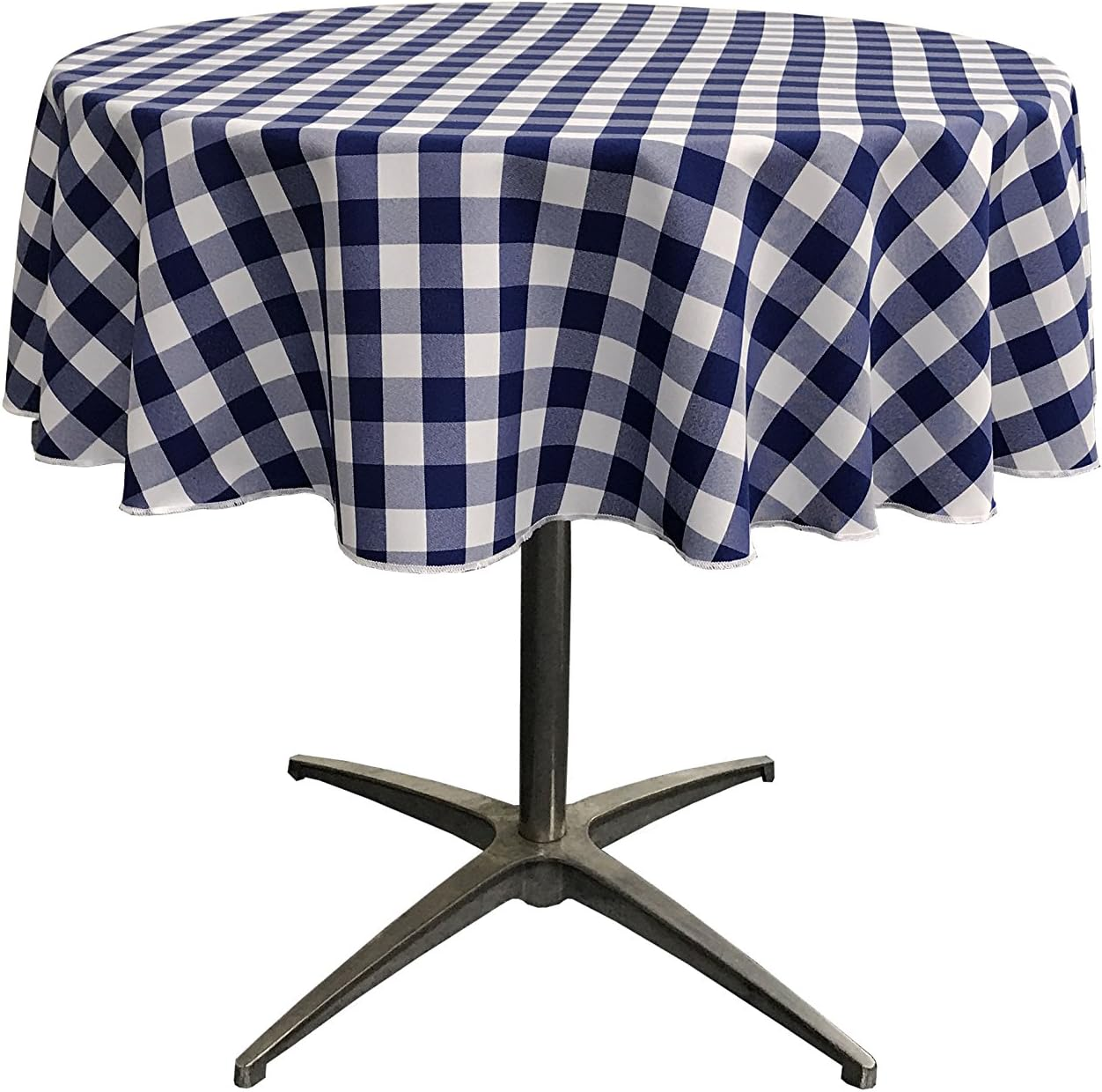 LA Linen Poly Checkered round Tablecloth, 51-Inch, Pink/White - Black/White image number 3