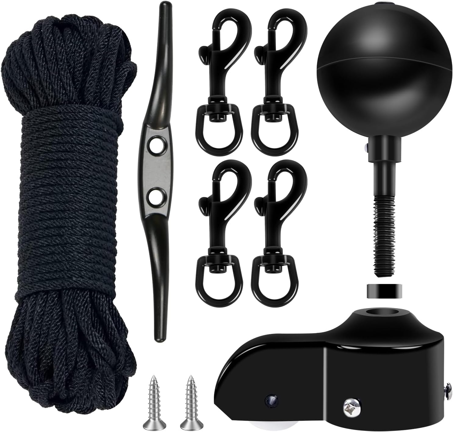 NQ 50 Feet X 1/4" Flag Pole Halyard Rope with 4 Pieces Nylon Flag Pole Hook Clips,Outdoor Flagpole Accessories-Double Braided, Compatible with Flagpoles up to 25 Feet