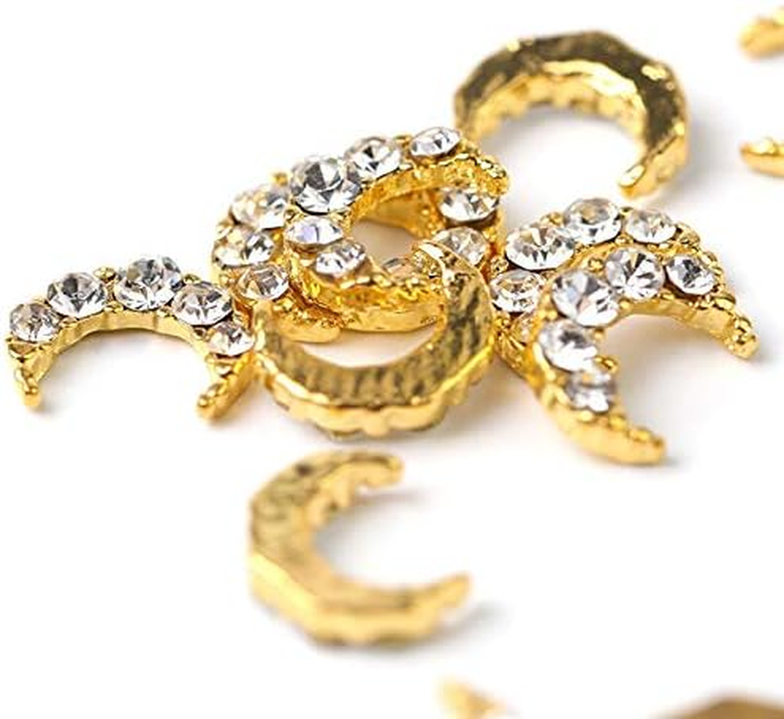 10 Pcs DIY 3D Moon Shape Nail Rhinestones for Nail Art Decorations Design Alloy Manicure Accessories 7X9Mm Zhengpingpai