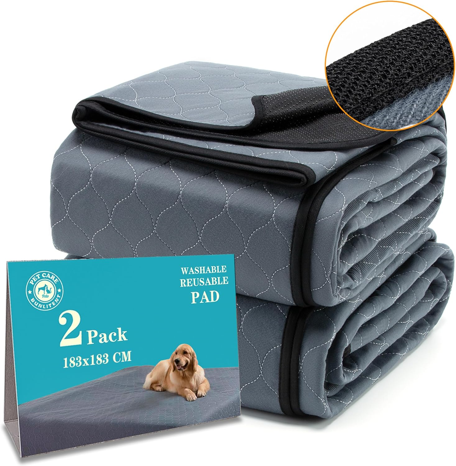 Washable Pee Pads for Dogs 2 Pack, 183X183Cm, Reusable Puppy Pads, Dog Training Pads with Quick Dry, Anti-Slip Dog Cat Pee Pads, Whelping Pads, Potty Pad. image number 3