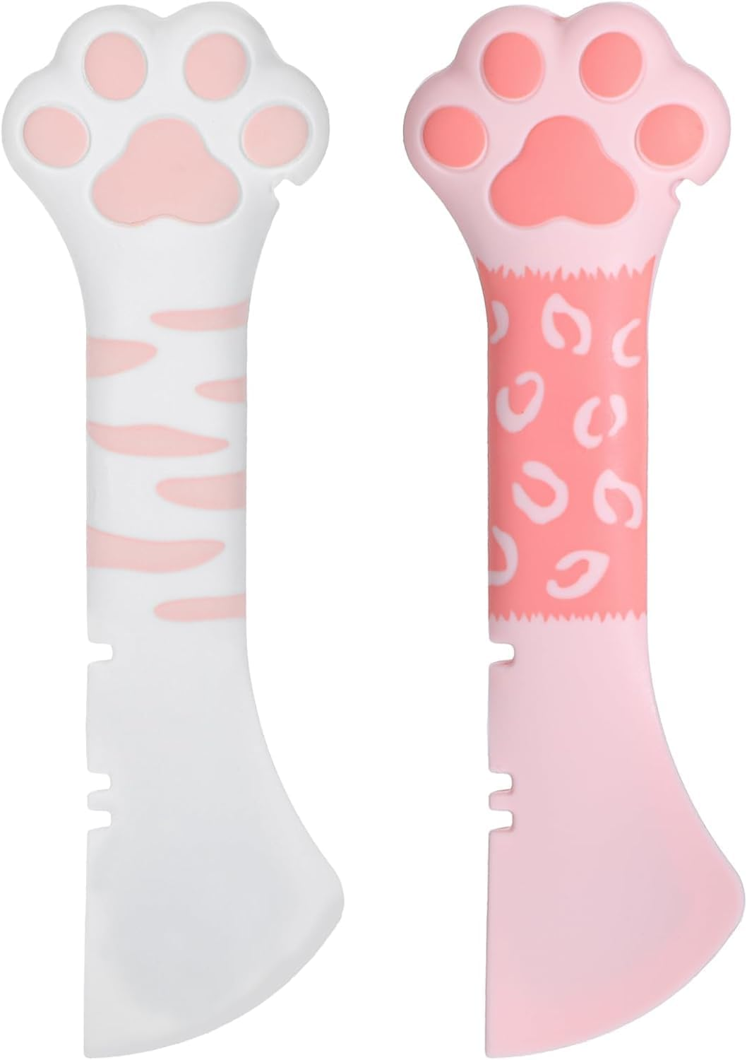 2Pcs Cat Food Spatula,Silicone Cat Food Opener,Cute Cat Can Opener with Cat Paw Hanld,5.11 X 1.57 in Cat Wet Food Spoon with Mini Spatula for Dog Cat Canned Food (White & Pink, One Size)
