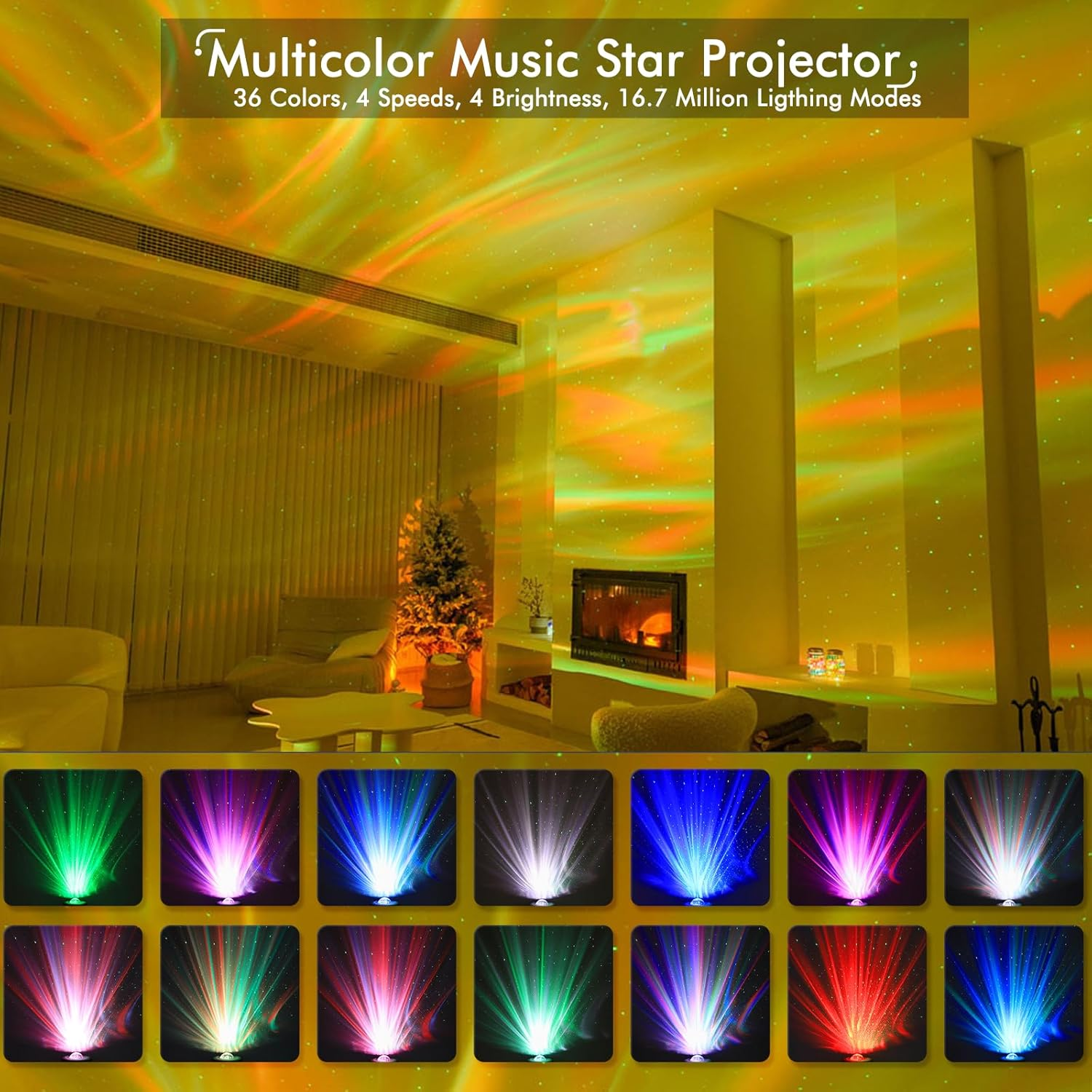 Yunlone Star Projector Galaxy Projector with 33 Lights, Smart Aurora Lamp Projector 8 White Noise Sound Machine Night Light Projector with Bluetooth Speaker IR Remote Timer for Bedroom/Game Room/Party image number 1