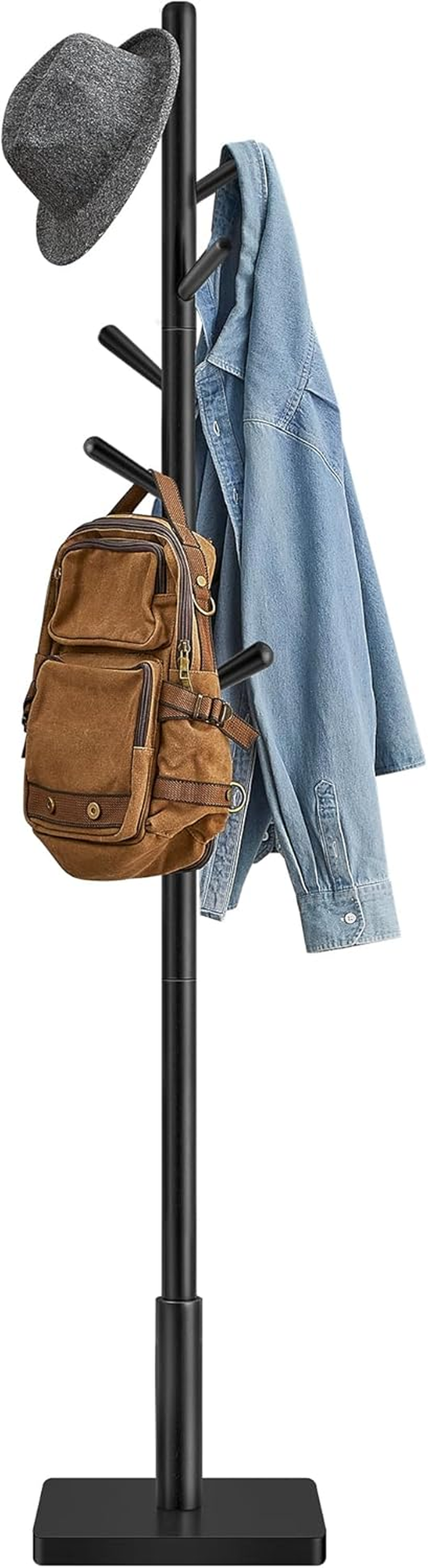 VASAGLE Coat Rack, Solid Wood Coat Stand, Freestanding Hall Tree, 8 Hooks, Natural Beige URCR010N01