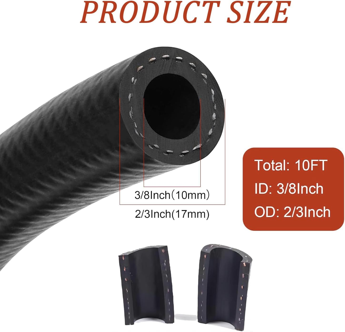 10Mm ID Fuel Line Hose, 10 FT NBR Rubber Push Lock Hose High Pressure 300PSI for Automotive Fuel Systems Engines