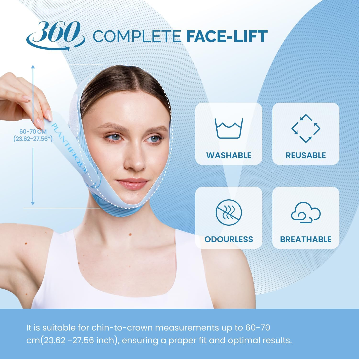 PLANTIFIQUE Chin Strap for Face Contouring - Reusable V Line Ice Silk Fabric Mask - Double Chin Shaping, Adjustable, Breathable Fabric - Jawline Shaper for Women & Men image number 1