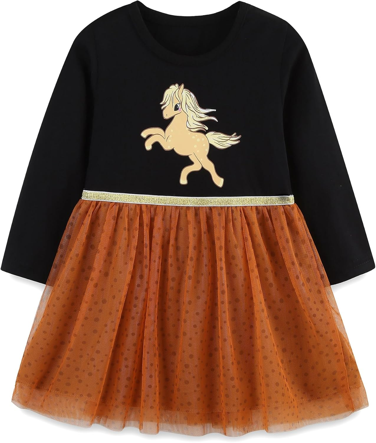 Freelu Girls' Cotton Casual Longsleeve Party Dresses Special Occasion Cartoon Print Dress