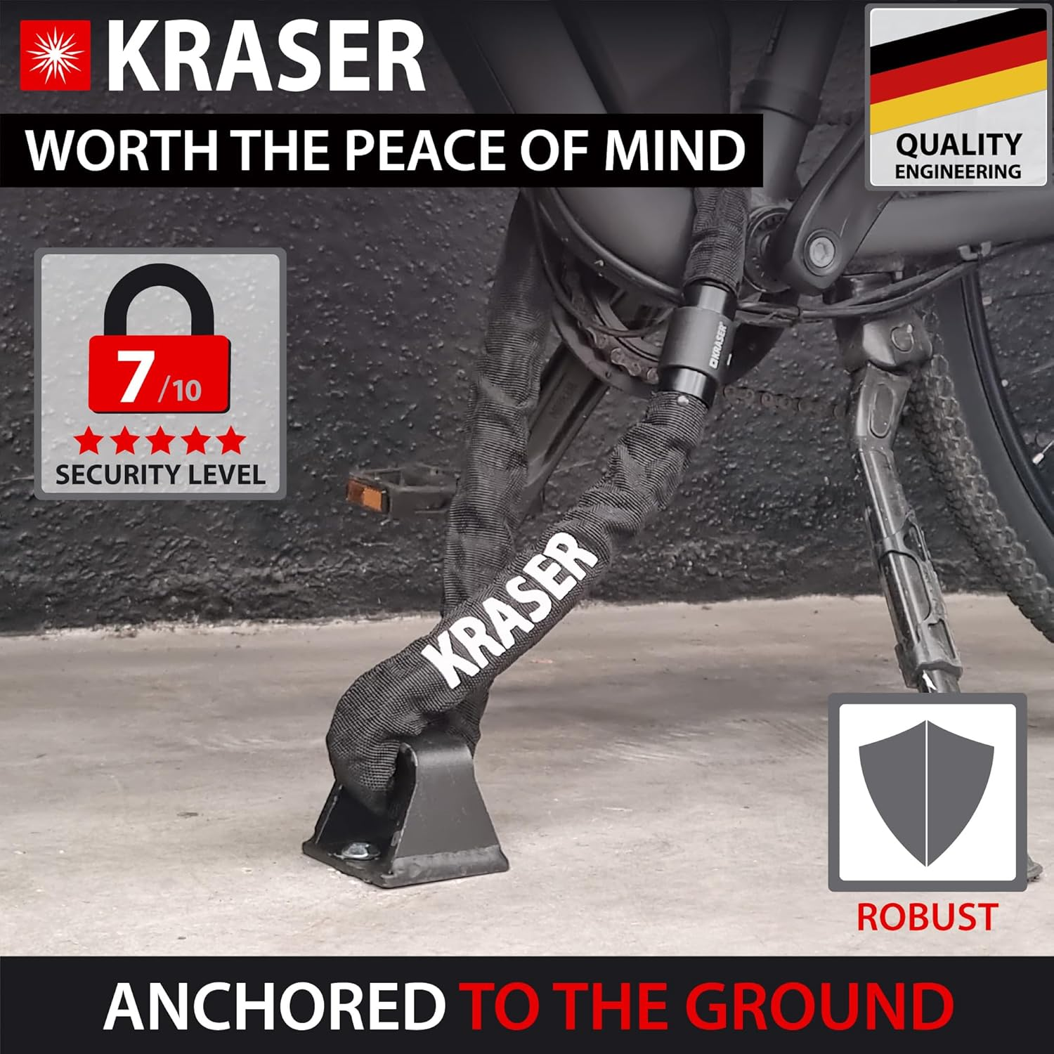 KRASER KR45B Security Anchor for Motorcycle and Bike, Anti-Crowbar Base, Compact & Resistant, Floor and Wall Concrete Anchor, Motorcycle Lock, Bike Locks Anti-Theft, Compatible with Chains and U-Locks image number 4